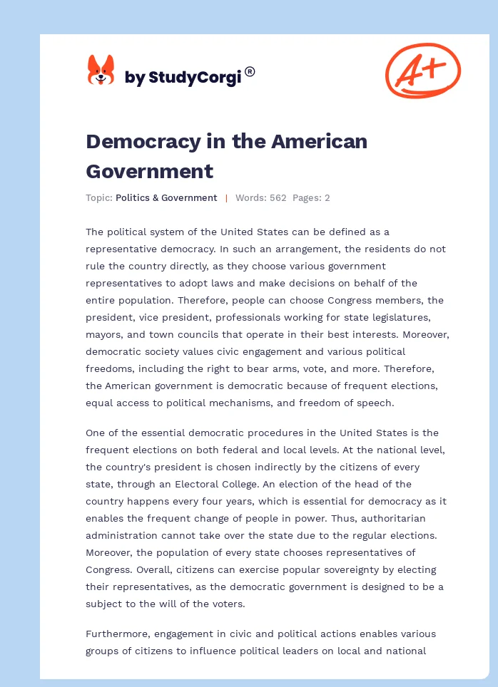 Democracy in the American Government. Page 1
