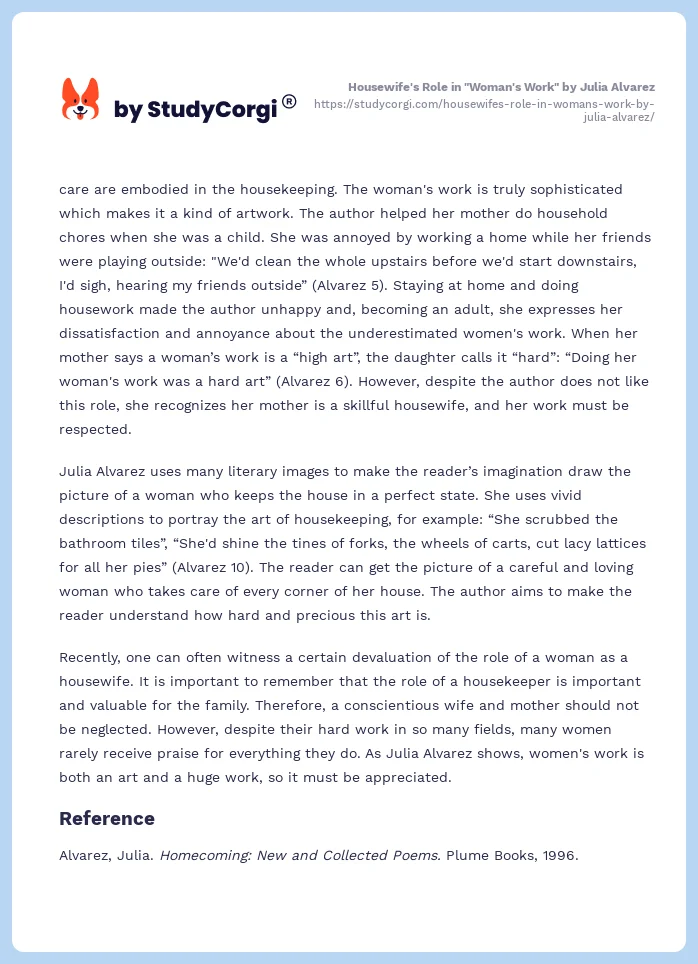 Housewife's Role in "Woman's Work" by Julia Alvarez. Page 2