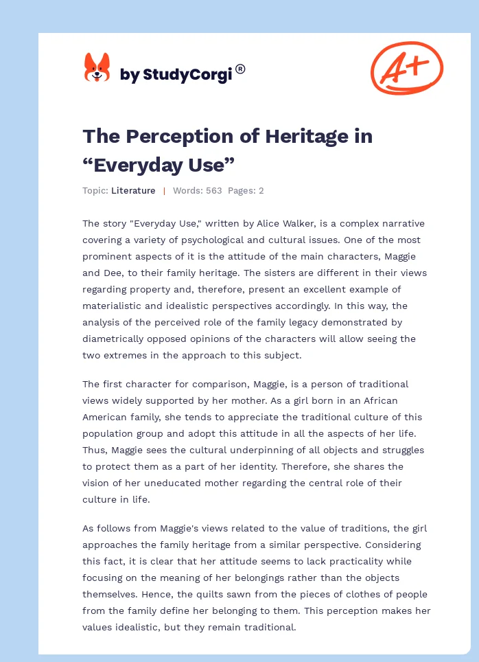 The Perception of Heritage in “Everyday Use”. Page 1