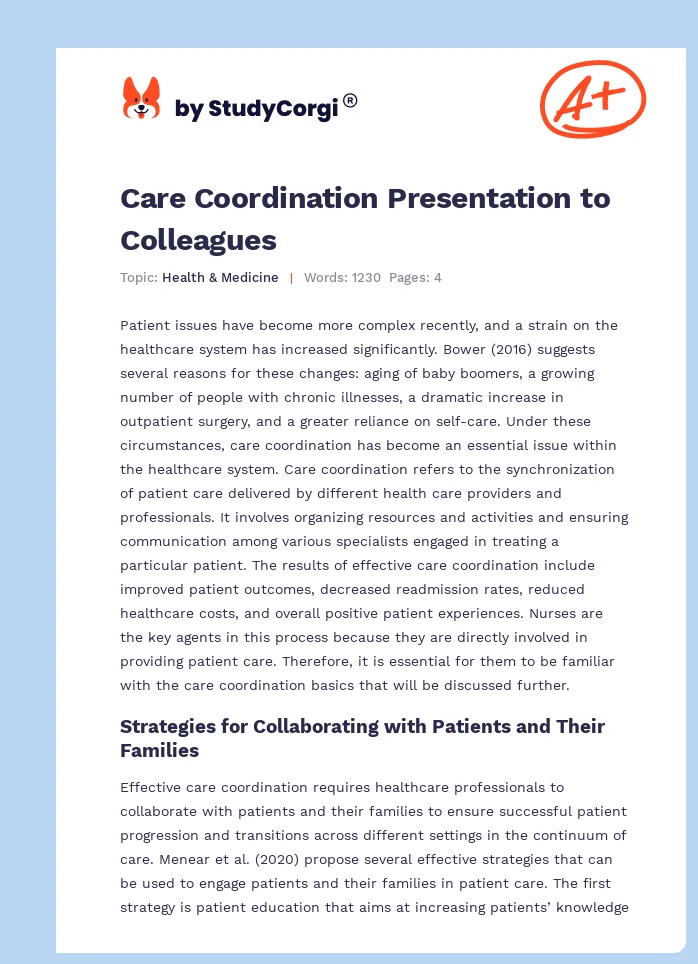 Care Coordination Presentation to Colleagues. Page 1