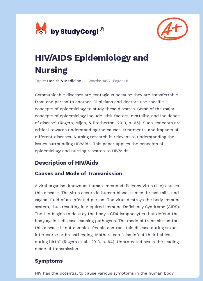 HIV/AIDS Epidemiology and Nursing. Page 1