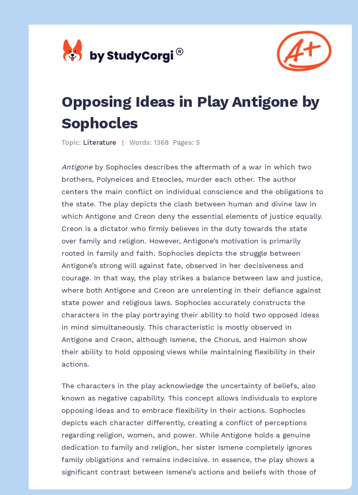 Opposing Ideas in Play Antigone by Sophocles. Page 1