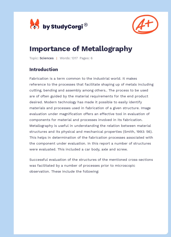 Importance of Metallography. Page 1
