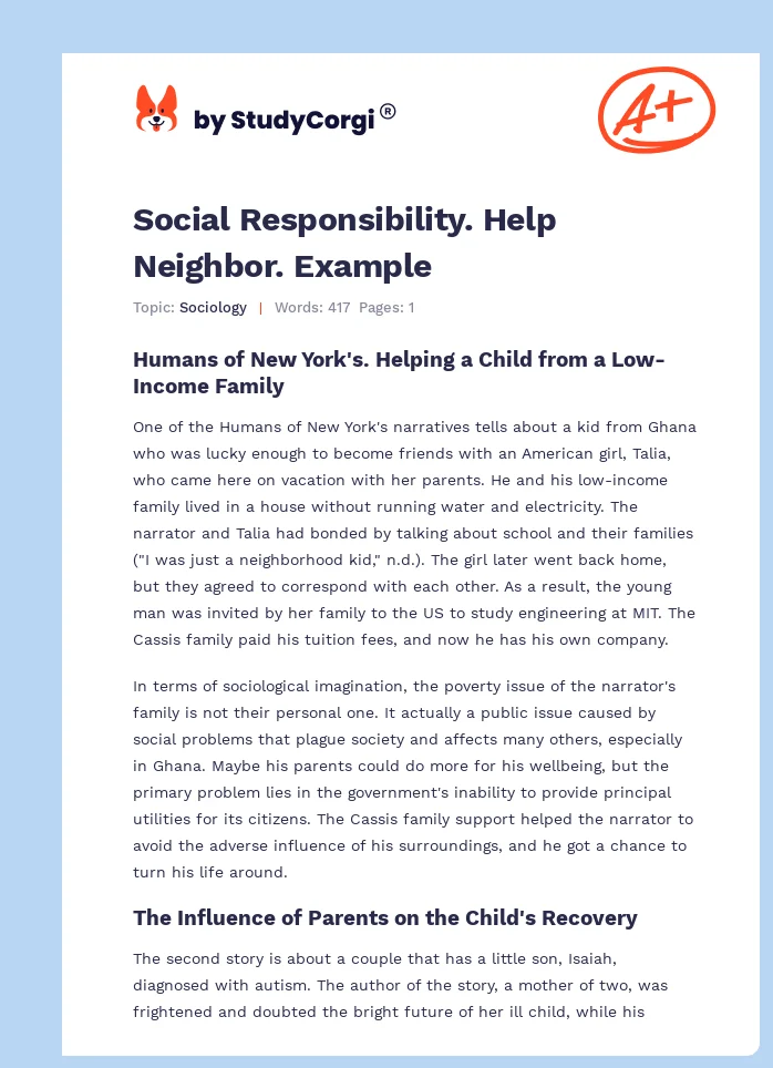 Social Responsibility. Help Neighbor. Example. Page 1