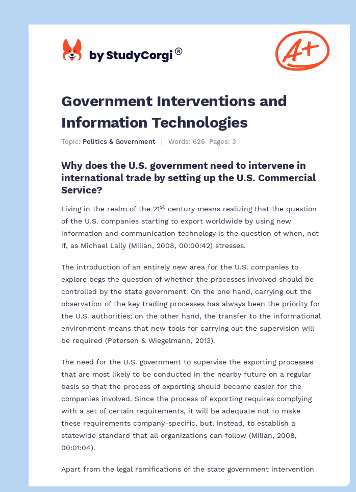 Government Interventions and Information Technologies. Page 1