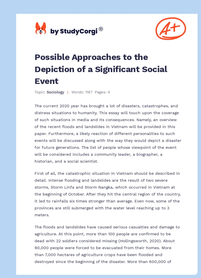 Possible Approaches to the Depiction of a Significant Social Event. Page 1