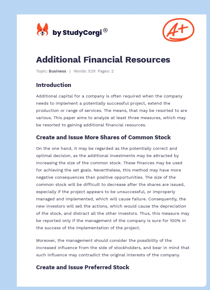 Additional Financial Resources. Page 1