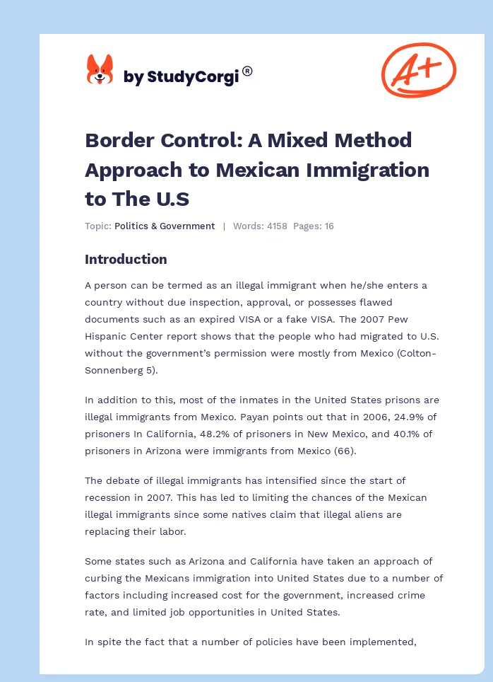 Border Control: A Mixed Method Approach to Mexican Immigration to The U.S. Page 1