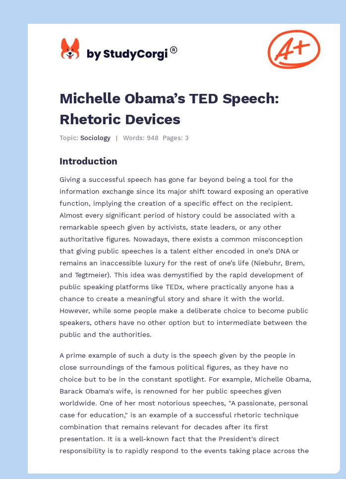 Michelle Obama’s TED Speech: Rhetoric Devices. Page 1