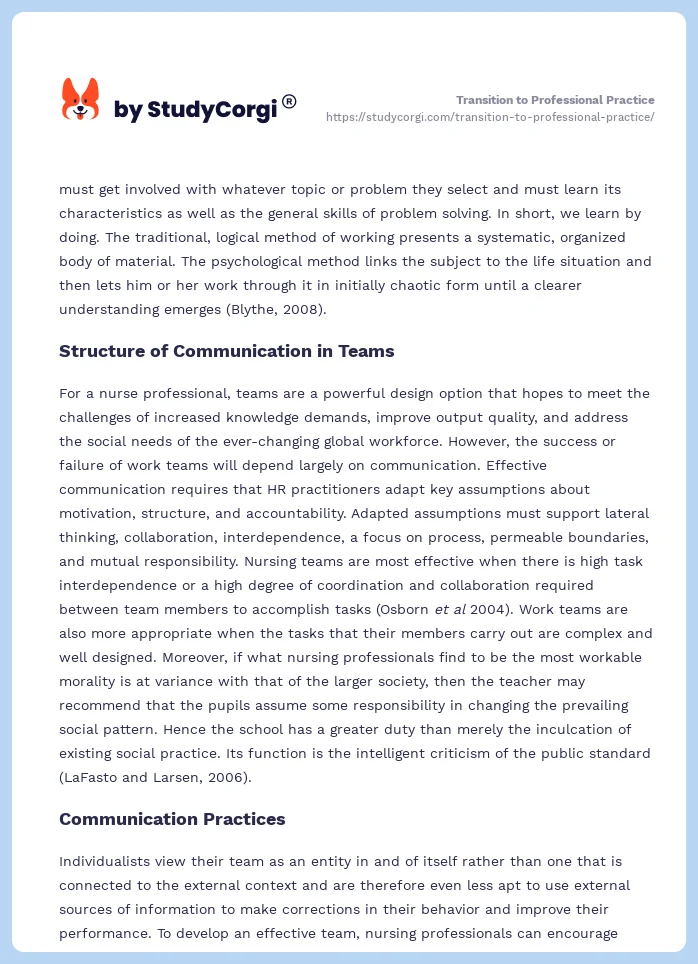 Transition to Professional Practice. Page 2