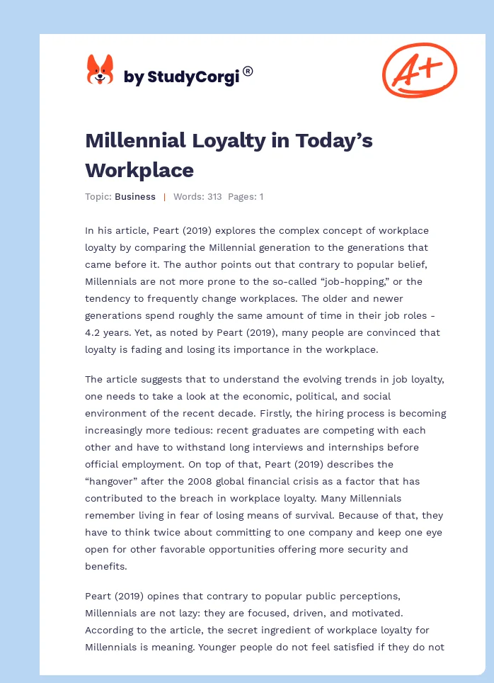 Millennial Loyalty in Today’s Workplace. Page 1