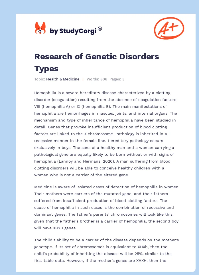 Research of Genetic Disorders Types. Page 1