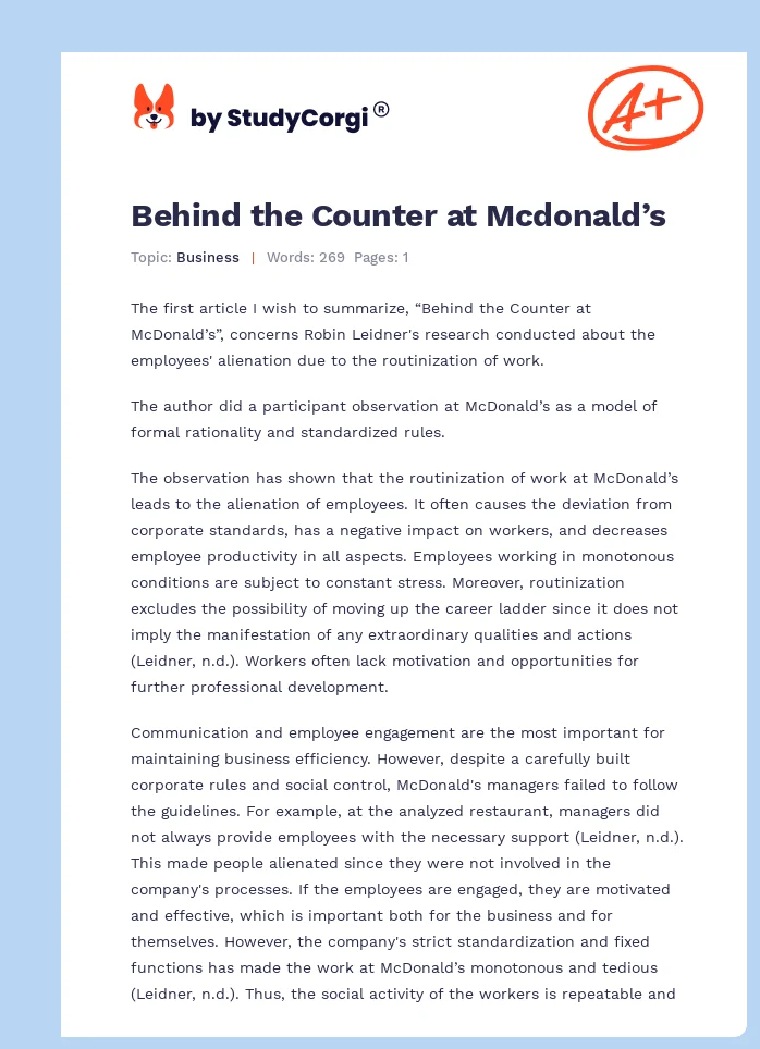 Behind the Counter at Mcdonald’s. Page 1