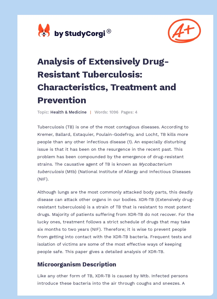 Analysis of Extensively Drug-Resistant Tuberculosis: Characteristics, Treatment and Prevention. Page 1