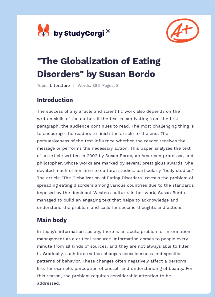 "The Globalization of Eating Disorders" by Susan Bordo. Page 1