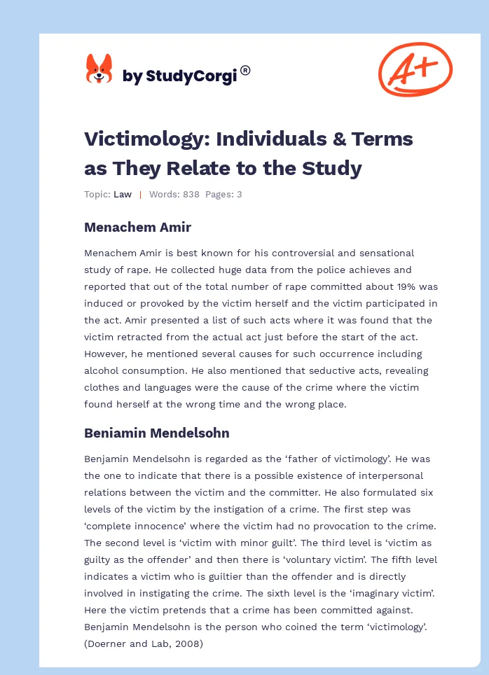 Victimology: Individuals & Terms as They Relate to the Study. Page 1
