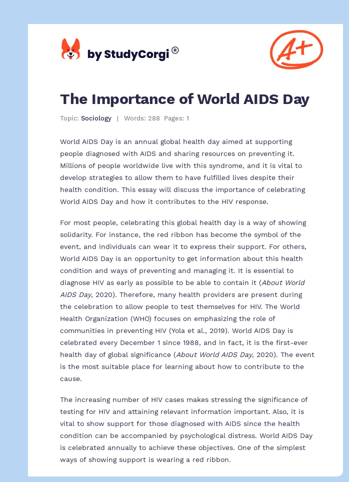The Importance of World AIDS Day. Page 1