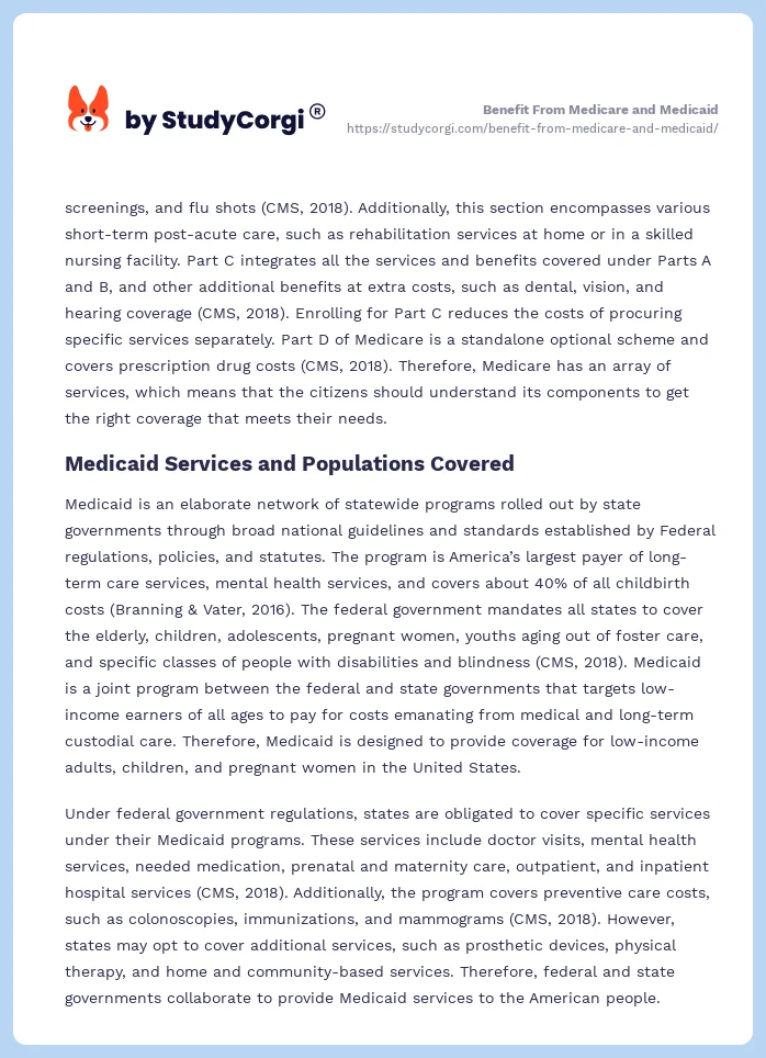 Benefit From Medicare and Medicaid. Page 2