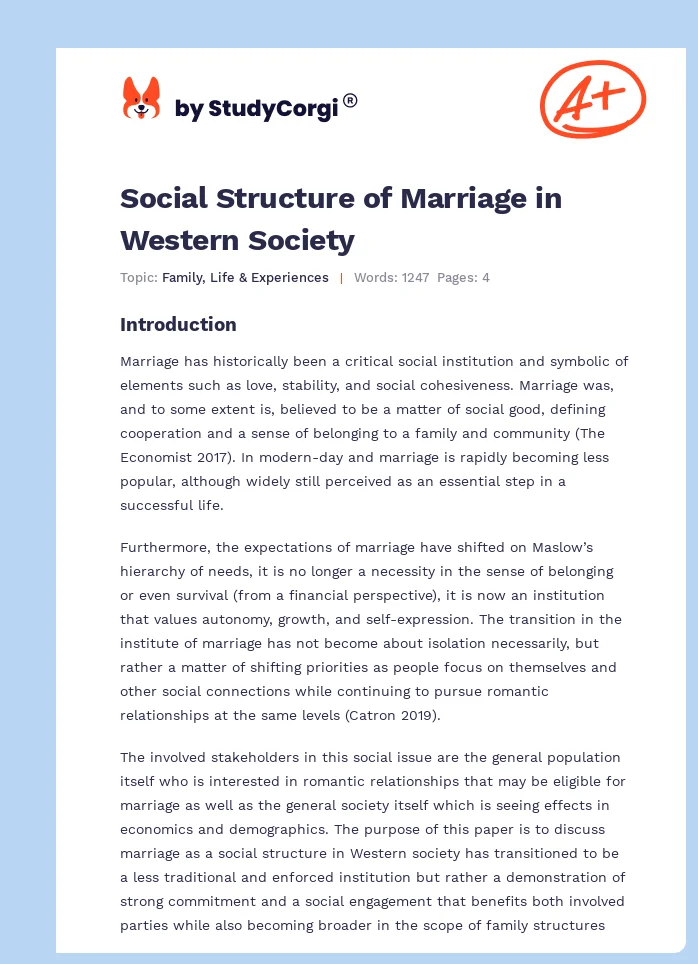 Social Structure of Marriage in Western Society. Page 1