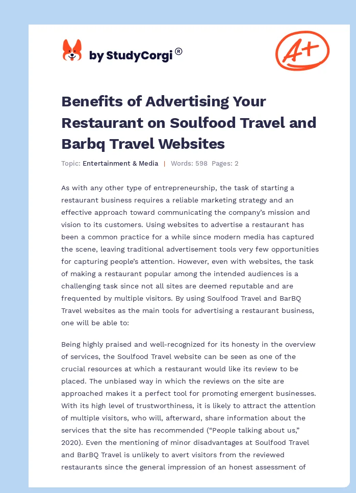 Benefits of Advertising Your Restaurant on Soulfood Travel and Barbq Travel Websites. Page 1
