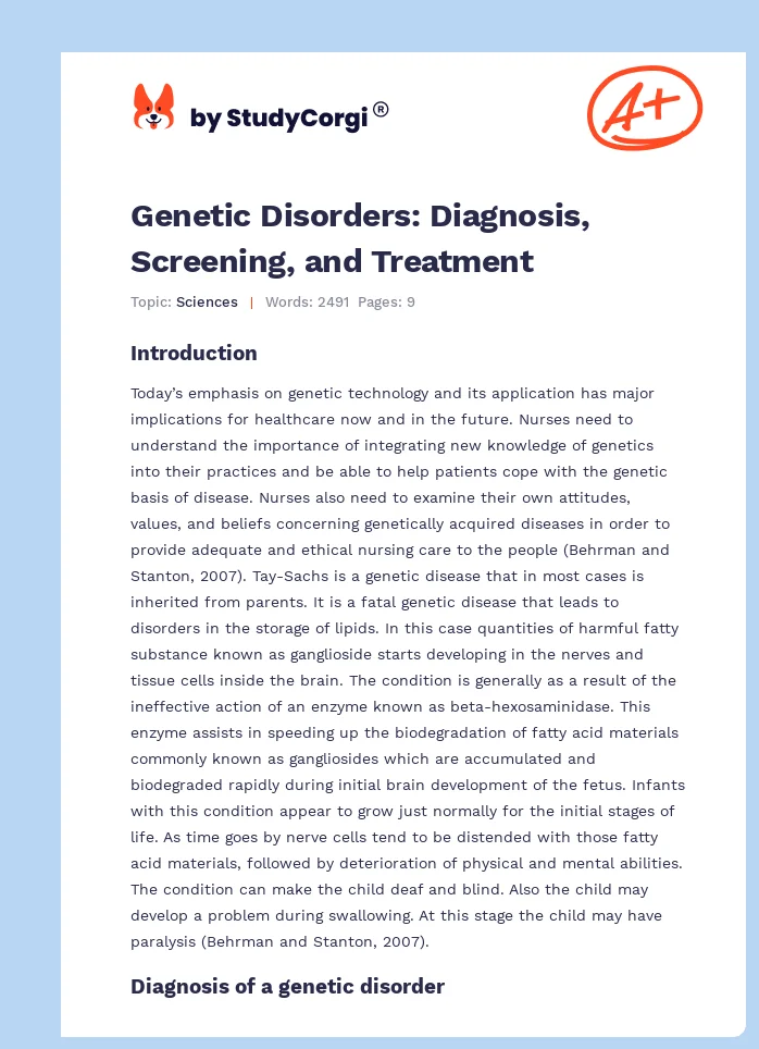 Genetic Disorders: Diagnosis, Screening, and Treatment. Page 1