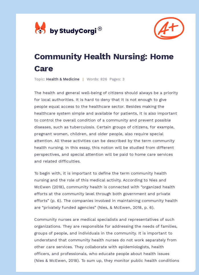 Community Health Nursing: Home Care. Page 1