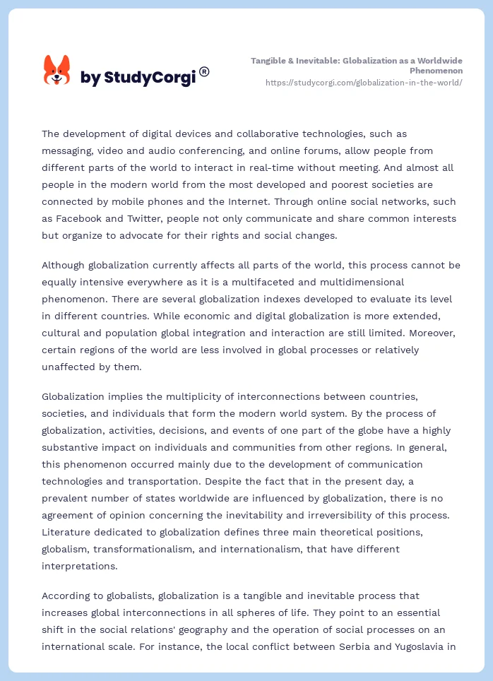 Tangible & Inevitable: Globalization as a Worldwide Phenomenon. Page 2