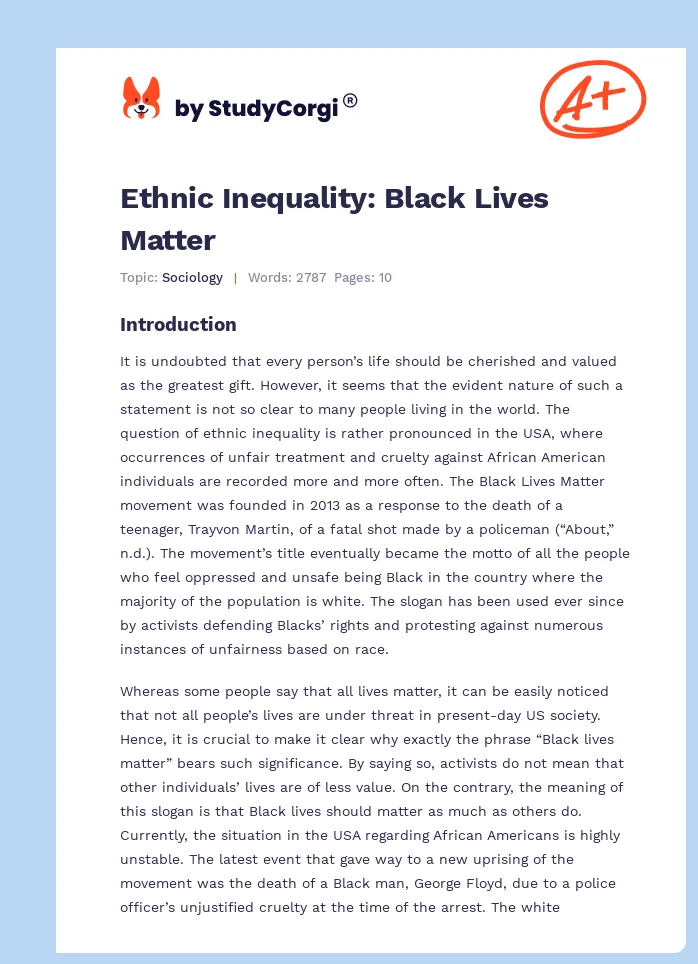 Ethnic Inequality: Black Lives Matter. Page 1