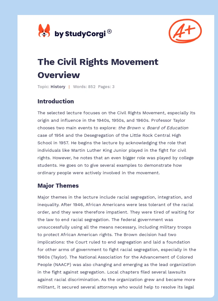 The Civil Rights Movement Overview. Page 1