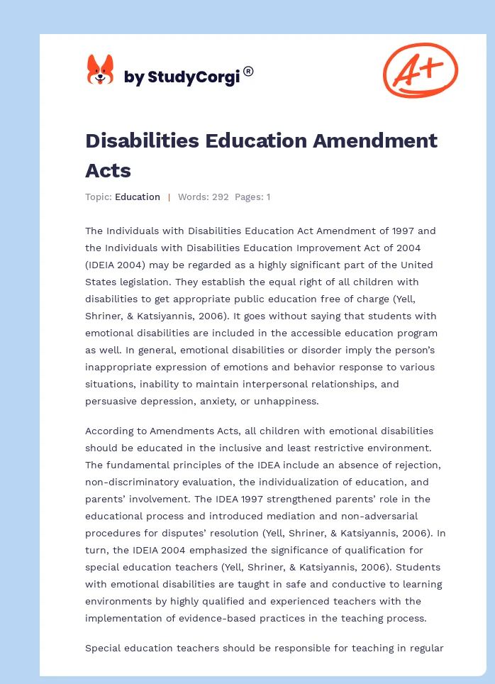 Disabilities Education Amendment Acts. Page 1