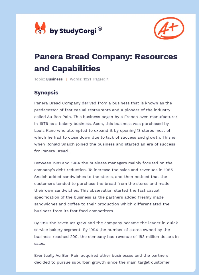 Panera Bread Company: Resources and Capabilities. Page 1