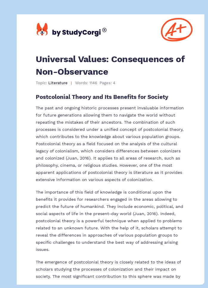 Universal Values: Consequences of Non-Observance. Page 1