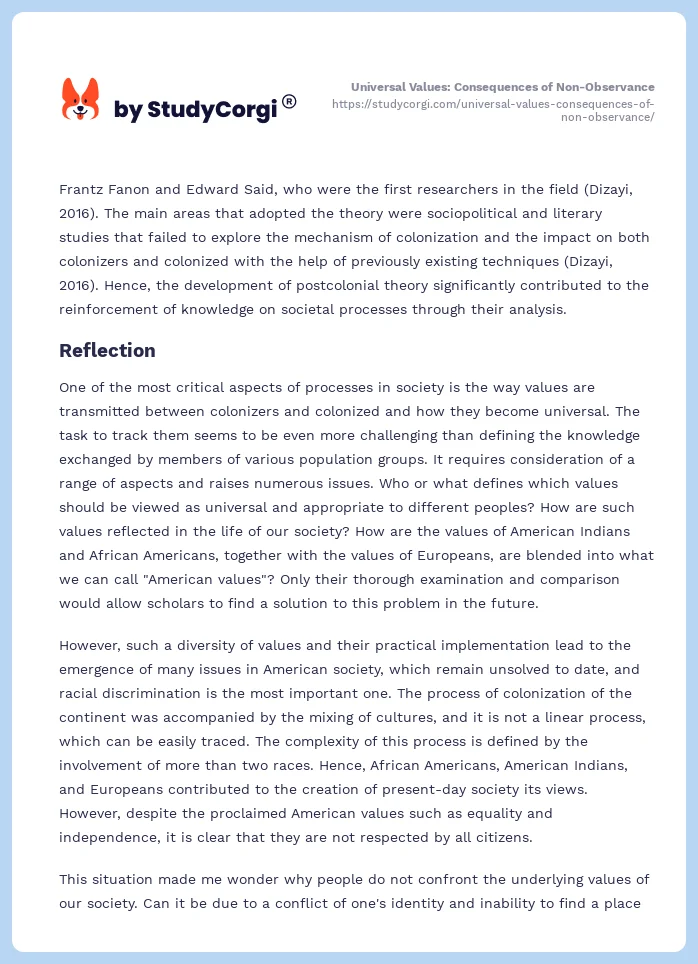 Universal Values: Consequences of Non-Observance. Page 2