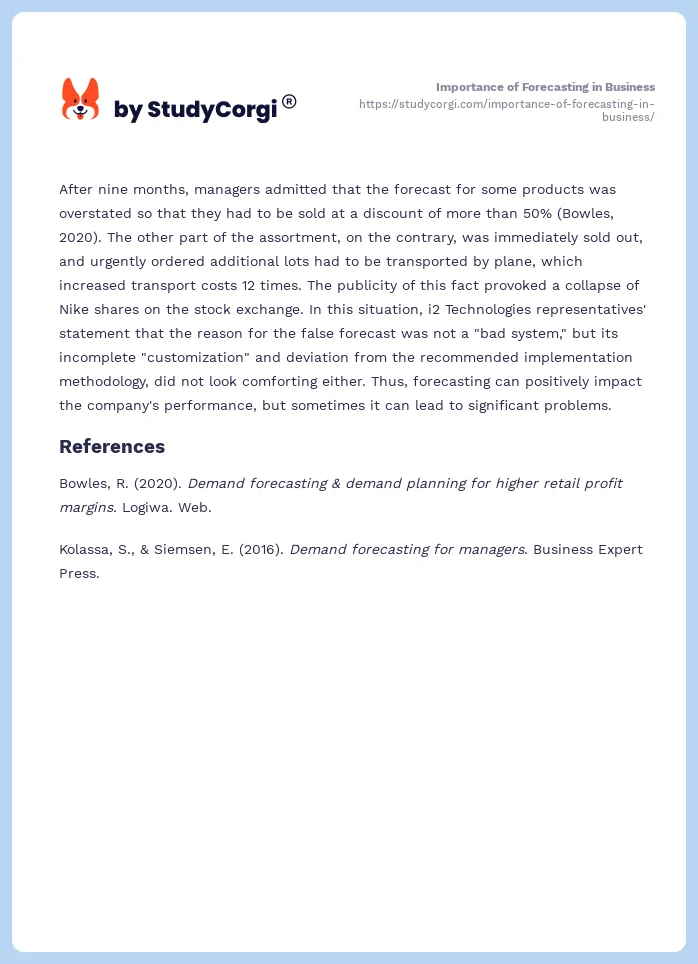 Importance of Forecasting in Business. Page 2