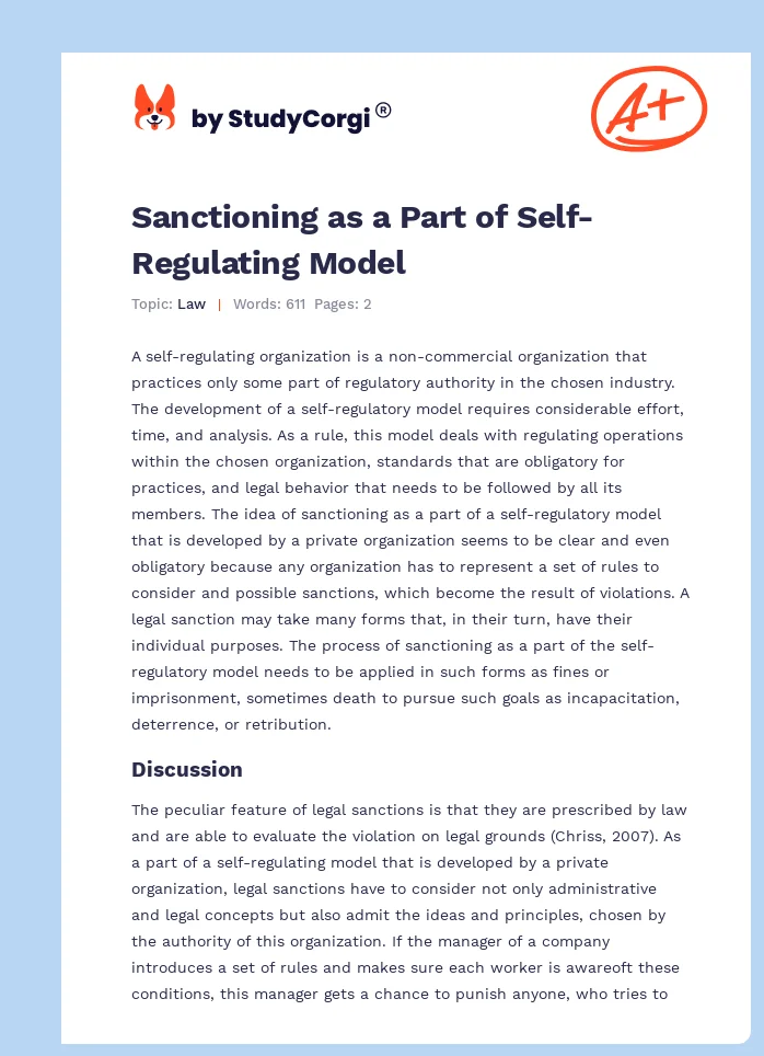 Sanctioning as a Part of Self-Regulating Model. Page 1