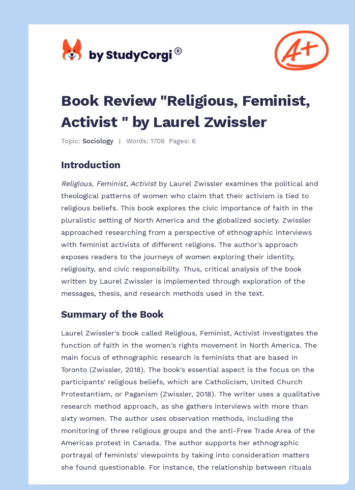 Book Review "Religious, Feminist, Activist " by Laurel Zwissler. Page 1