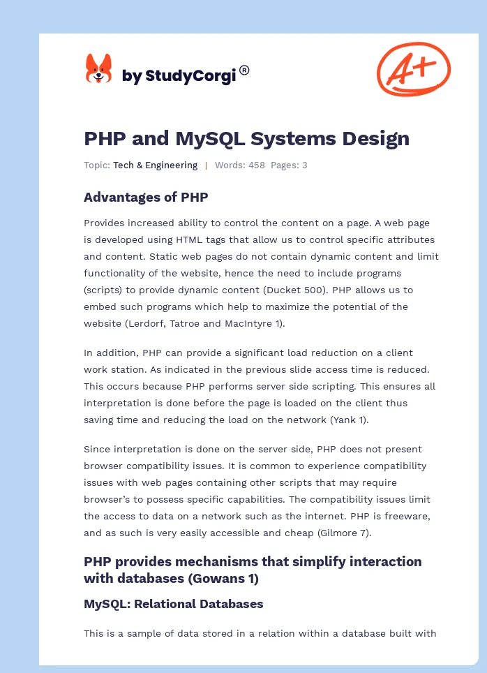 PHP and MySQL Systems Design. Page 1