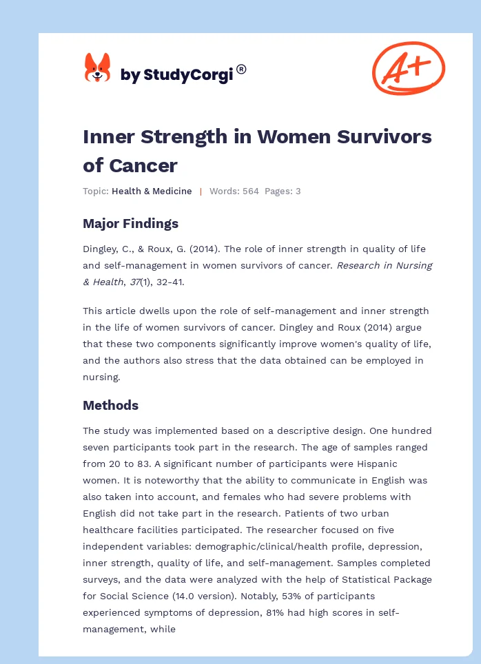 Inner Strength in Women Survivors of Cancer. Page 1