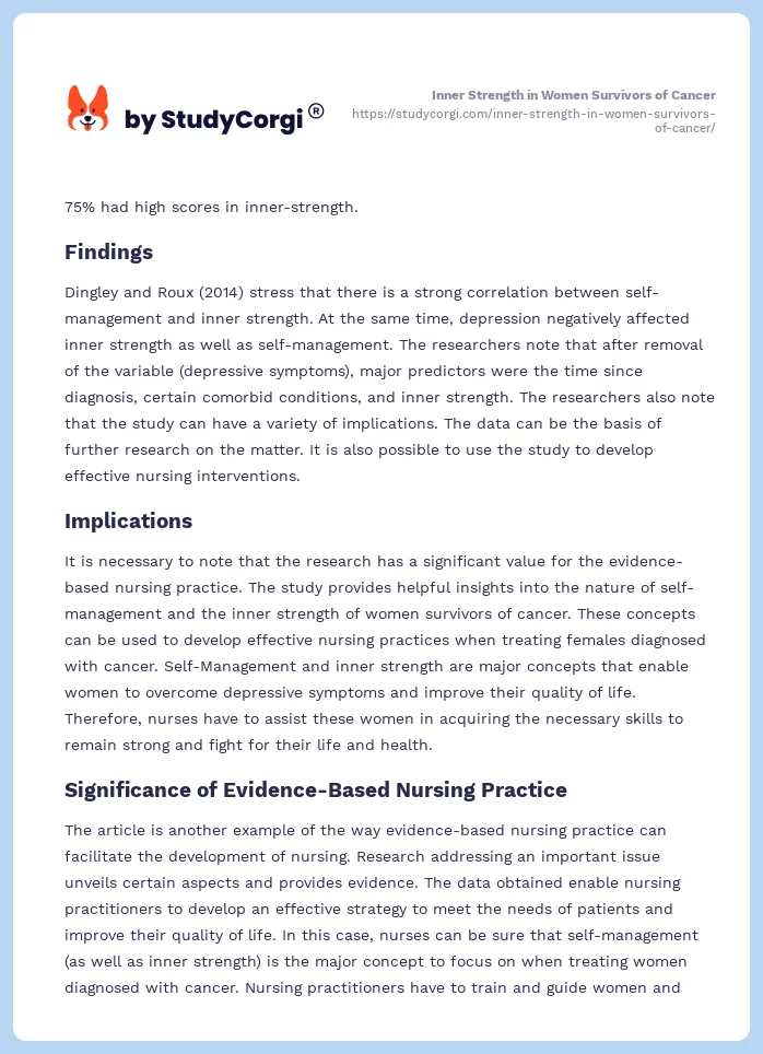 Inner Strength in Women Survivors of Cancer. Page 2