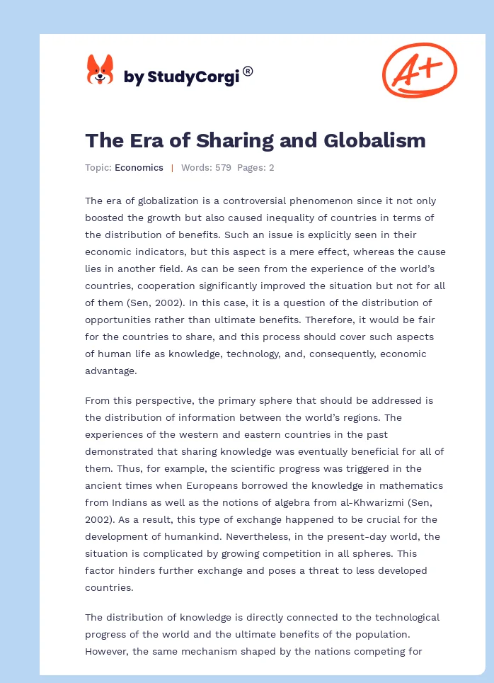 The Era of Sharing and Globalism. Page 1