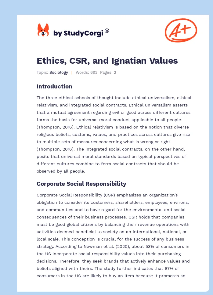 Ethics, CSR, and Ignatian Values. Page 1