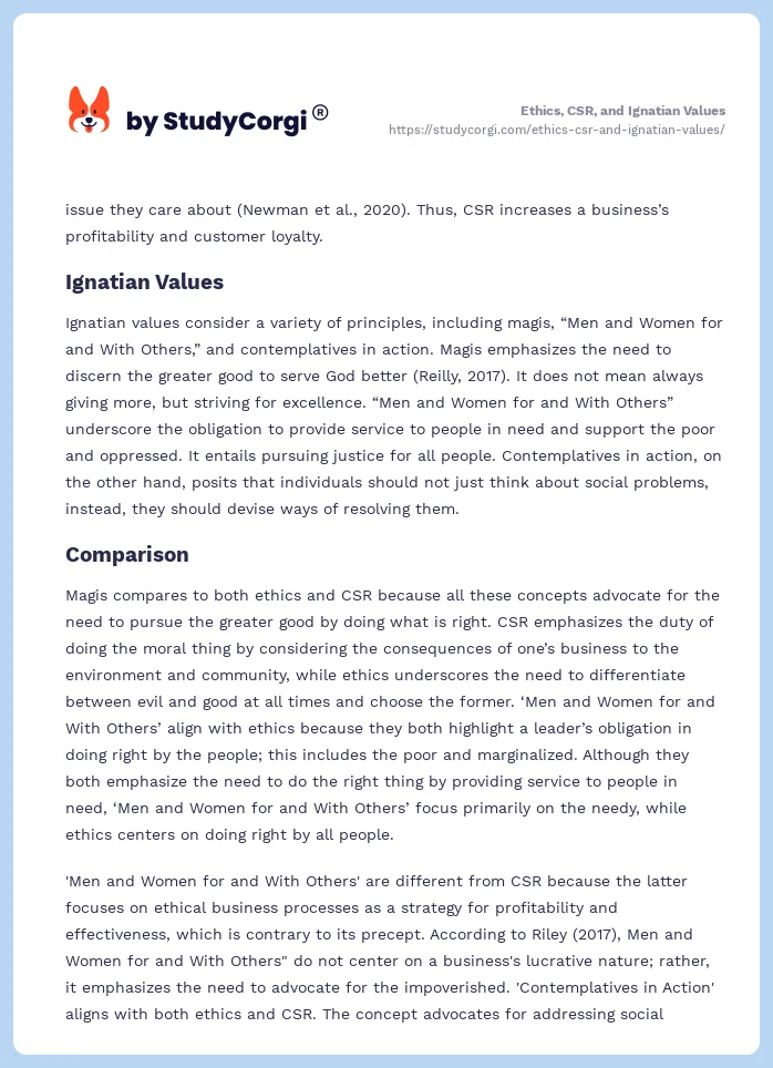 Ethics, CSR, and Ignatian Values. Page 2