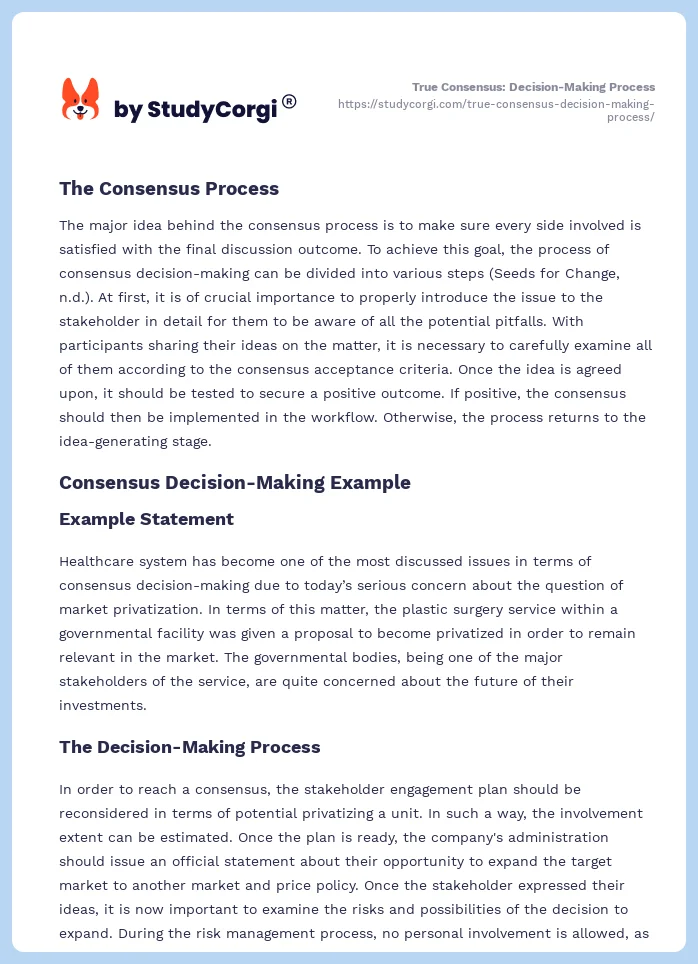 True Consensus: Decision-Making Process. Page 2