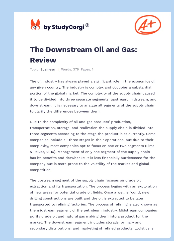 The Downstream Oil and Gas: Review. Page 1