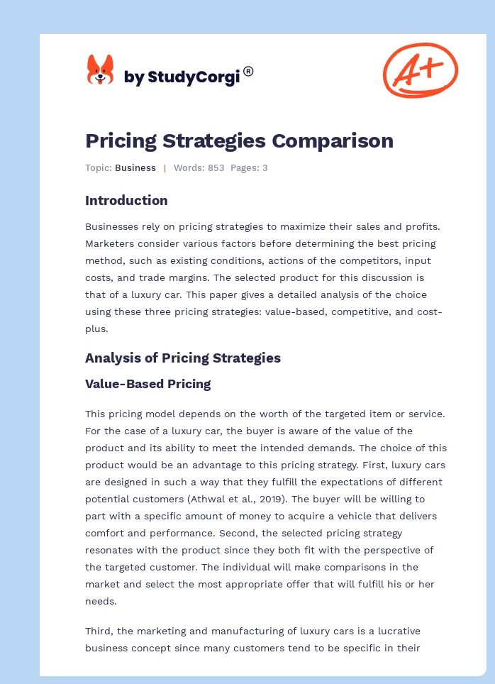 Pricing Strategies Comparison. Page 1