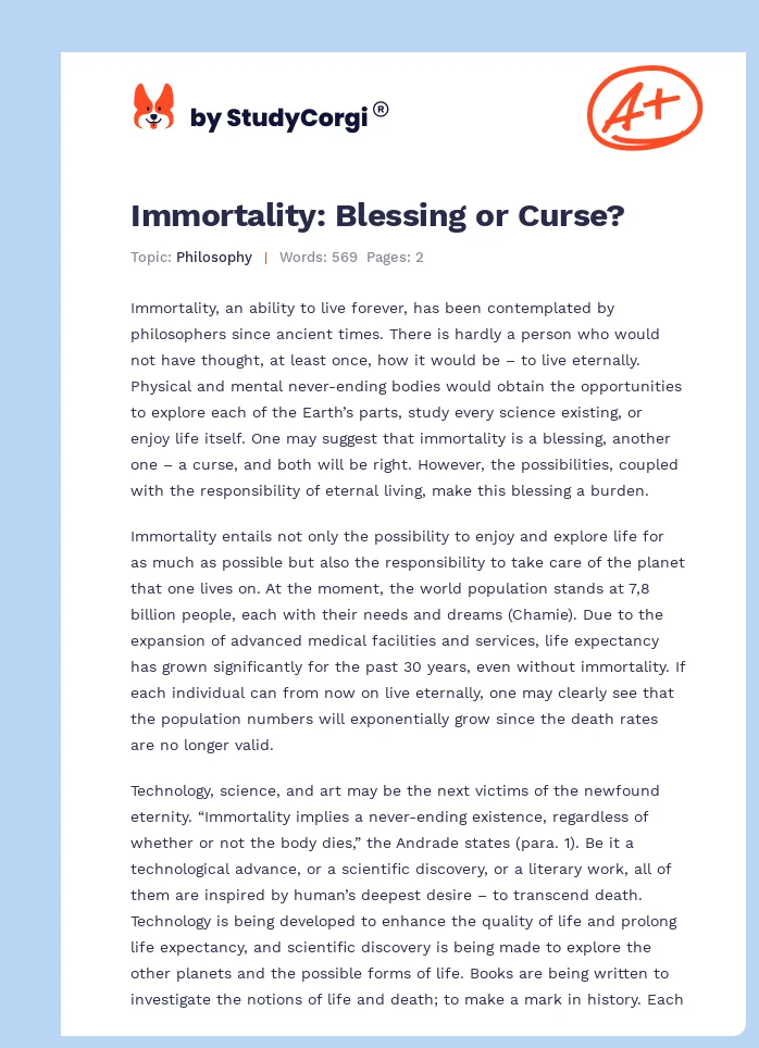 Immortality: Blessing or Curse?. Page 1