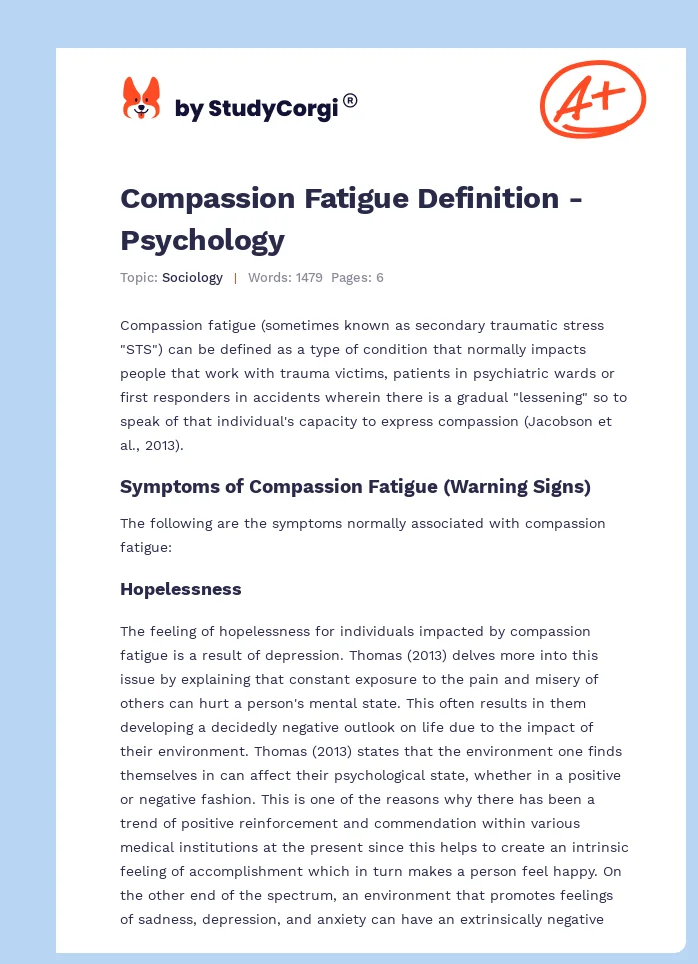 Compassion Fatigue Definition - Psychology. Page 1