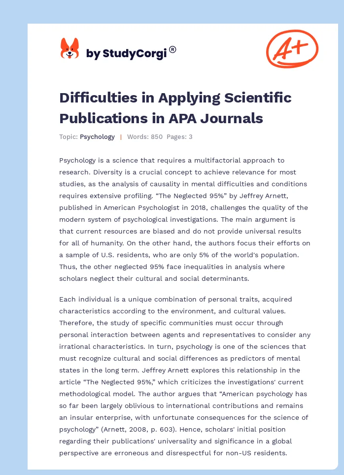Difficulties in Applying Scientific Publications in APA Journals. Page 1