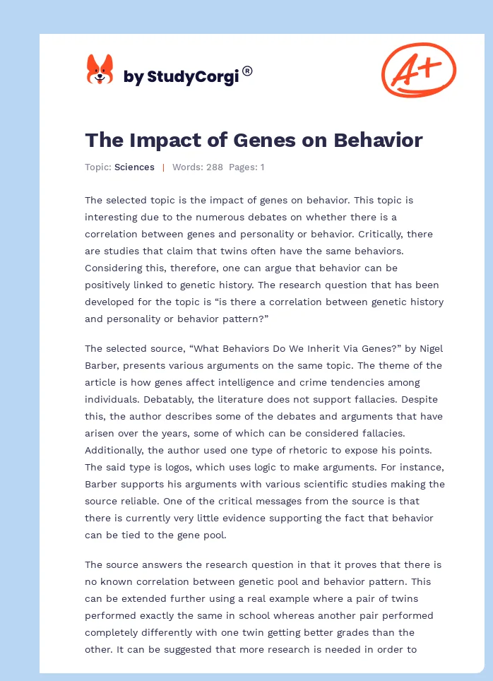 The Impact of Genes on Behavior. Page 1