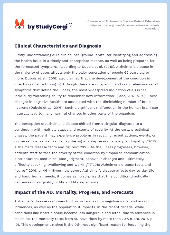 Overview of Alzheimer’s Disease Patient Education. Page 2